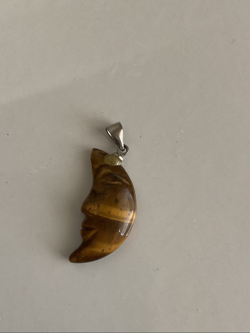 Tiger Eye Crescent Moon Face Pendant - Unbranded Brown Stone Jewelry
